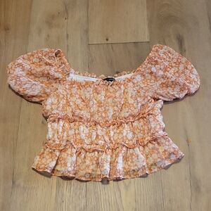 Moa Moa Orange Floral Top Size Medium
